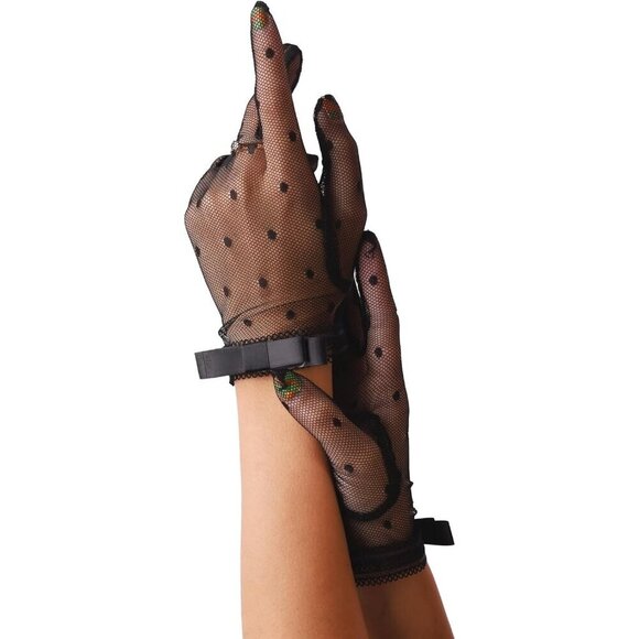 Accessories - Women's Black Mesh Bow Lace Gloves Gothic Lolita Vintage Costume Accessories